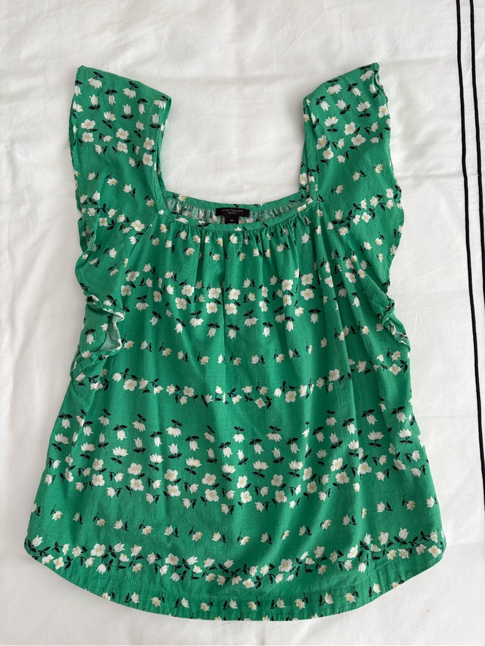 Ann Taylor Green Floral Square-Neck Top
